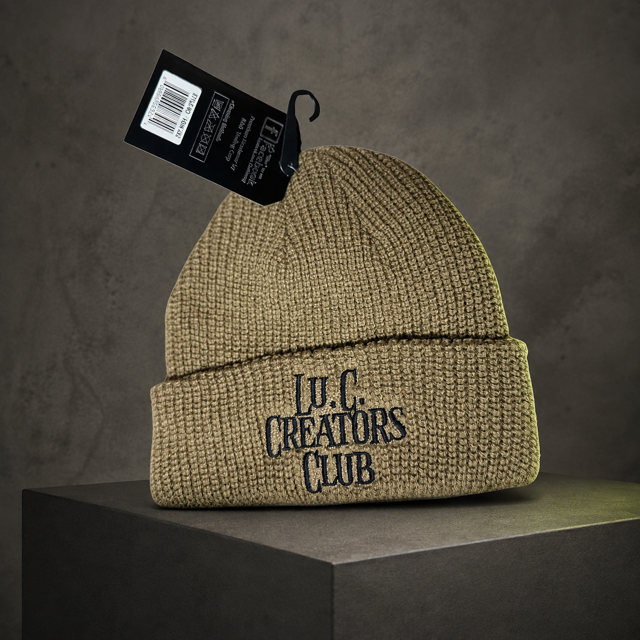 Tan Lu.C. Creators Club embroidered knit beanie