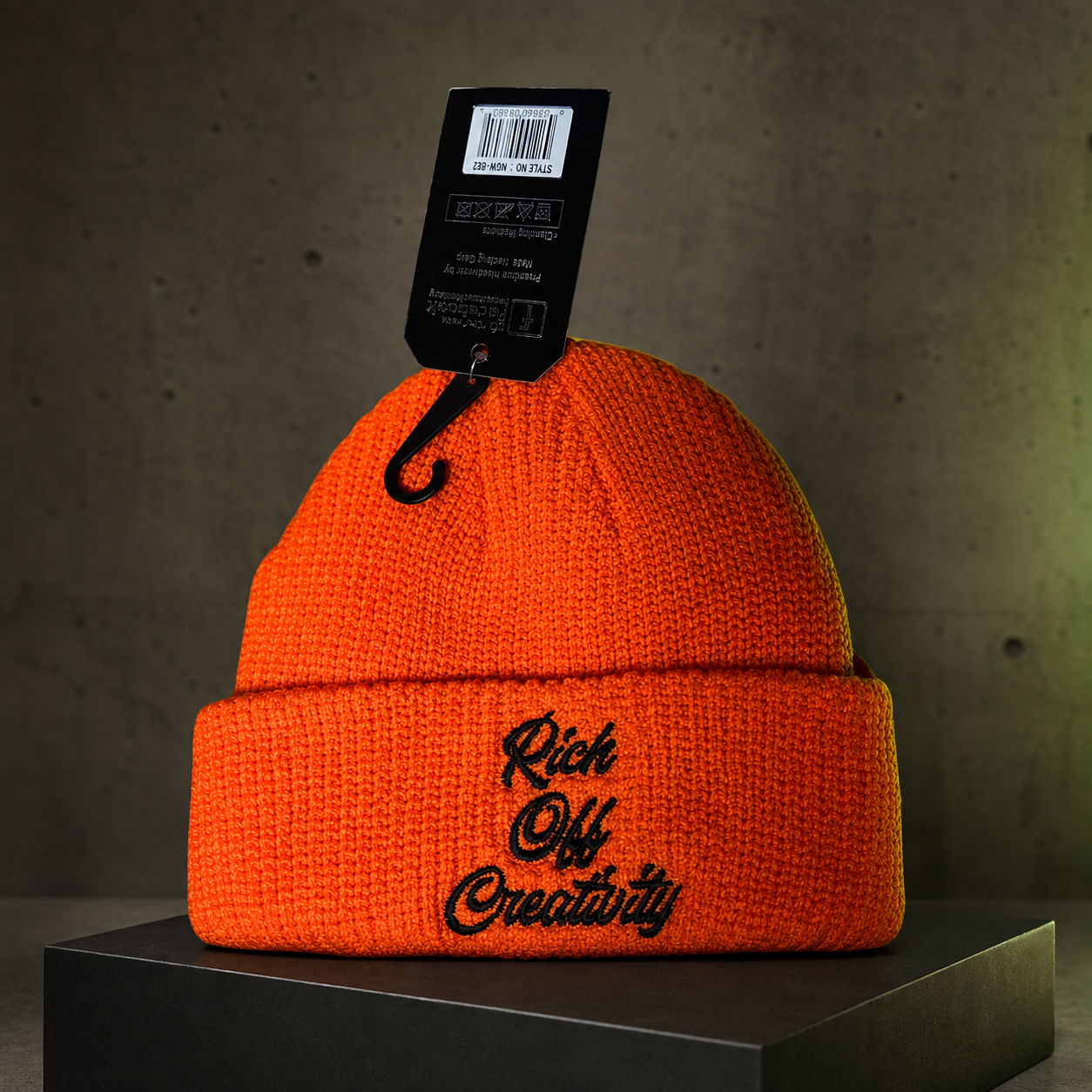 Orange Rich Off Creativity embroidered knit beanie