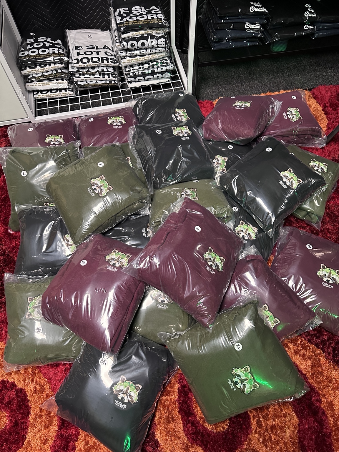 Packaged Lu.C. garments arranged inside the retail space